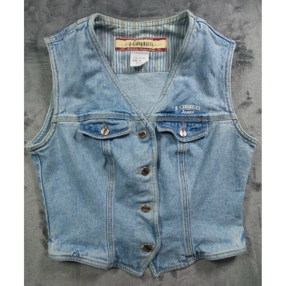 Vintage Z. Cavaricci Vest Womens Size Medium Blue Denim Button Up Pockets‎